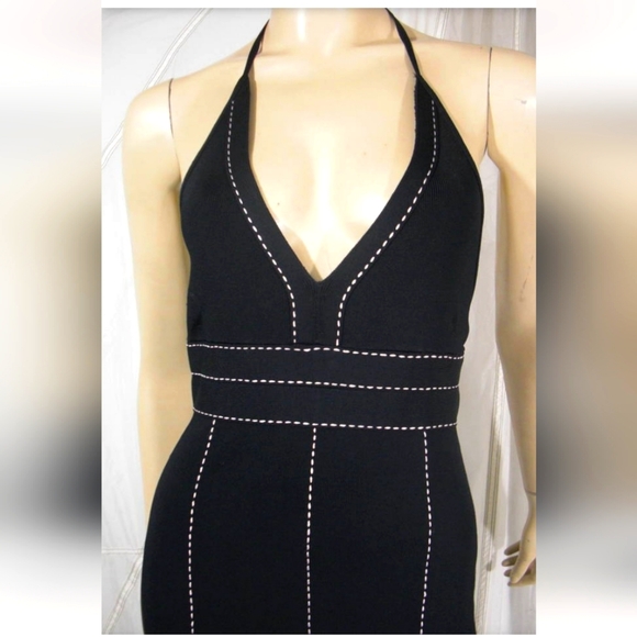 Herve Leger Black Neoprene Car Wash Dress with White Stitching - Picture 2 of 3